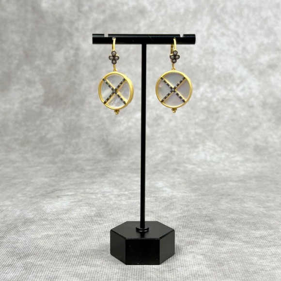 Freida Rothman Mother of Pearl Round Drop Earrings 14K Gold over Sterling Silver